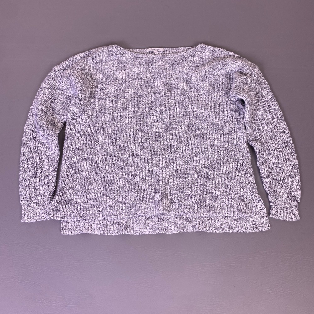 Madewell Chunky Knit Sweater Women's Medium Blue White Marled Cotton‎ Boat Neck